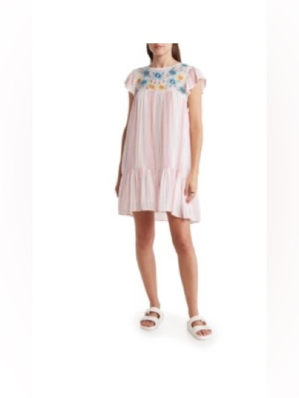 🆕 Women’s Blu Pepper Striped Embroidered Short Sleeve Dress. Size Large. NWT.